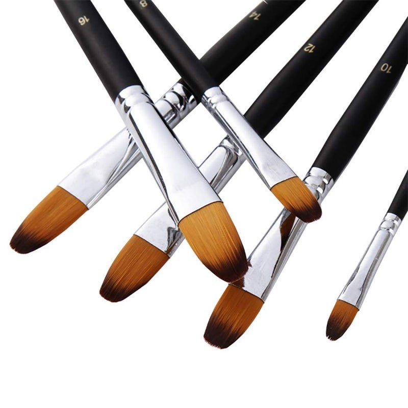 HOJIBOFA Artist Paint Brushes Set,9 Pcs Professional Filbert Brushes for Acrylic Oil Watercolor Gouache Painting Kits with Long Handle Nylon Hair Black - Image 2